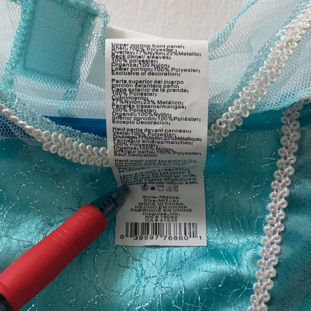 Disney Frozen Elsa Costume Dress Up Gown Icy Blue Princess Size 7/8